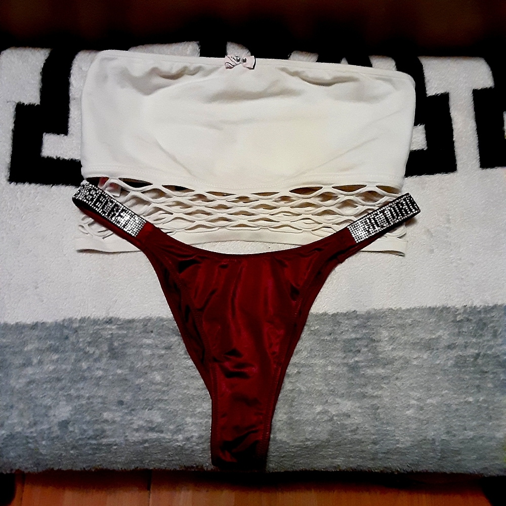 New Pink VS Crop Top W Diamond Thong Size M&L W